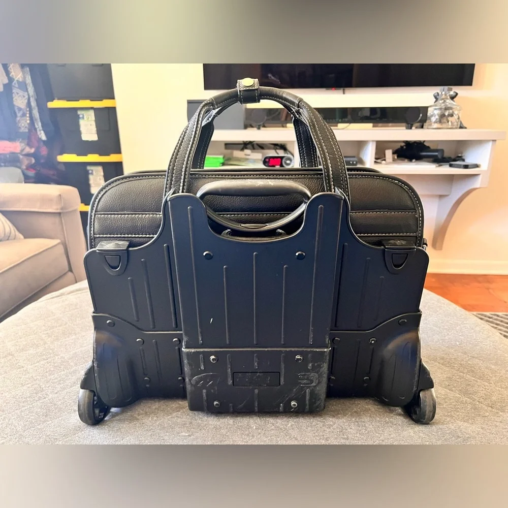 SIAMOD Carugetto 15.5 Black Leather Detachable Wheeled Travel Bag Orig $700